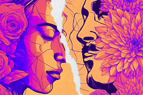 Cropped and scaled album cover. Two faces generated in graphic design